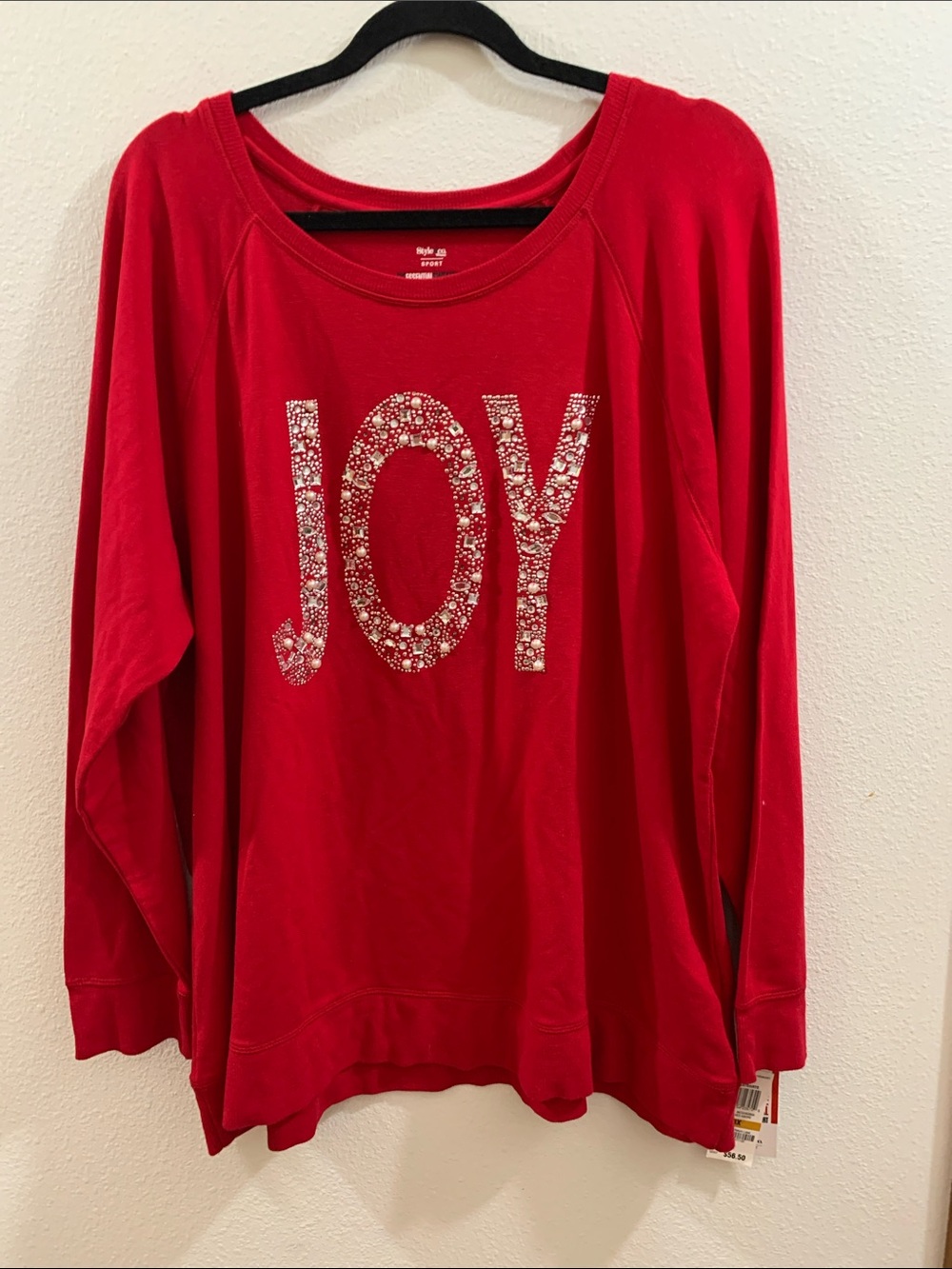 Style & Co. Red 'JOY' Embellished Sweatshirt